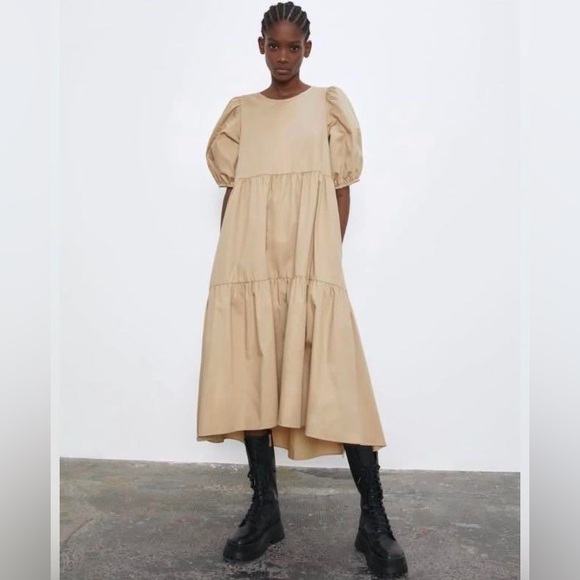 Blogger Favorite- Zara Long Sleeve Tiered Dress in Camel - Picture 10 of 10